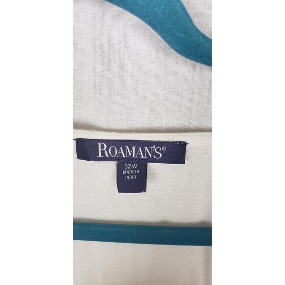 Roaman's Blouse Womens 32W White Embroidered Floral Boho Peasant Tunic Rayon Top - Picture 3 of 11